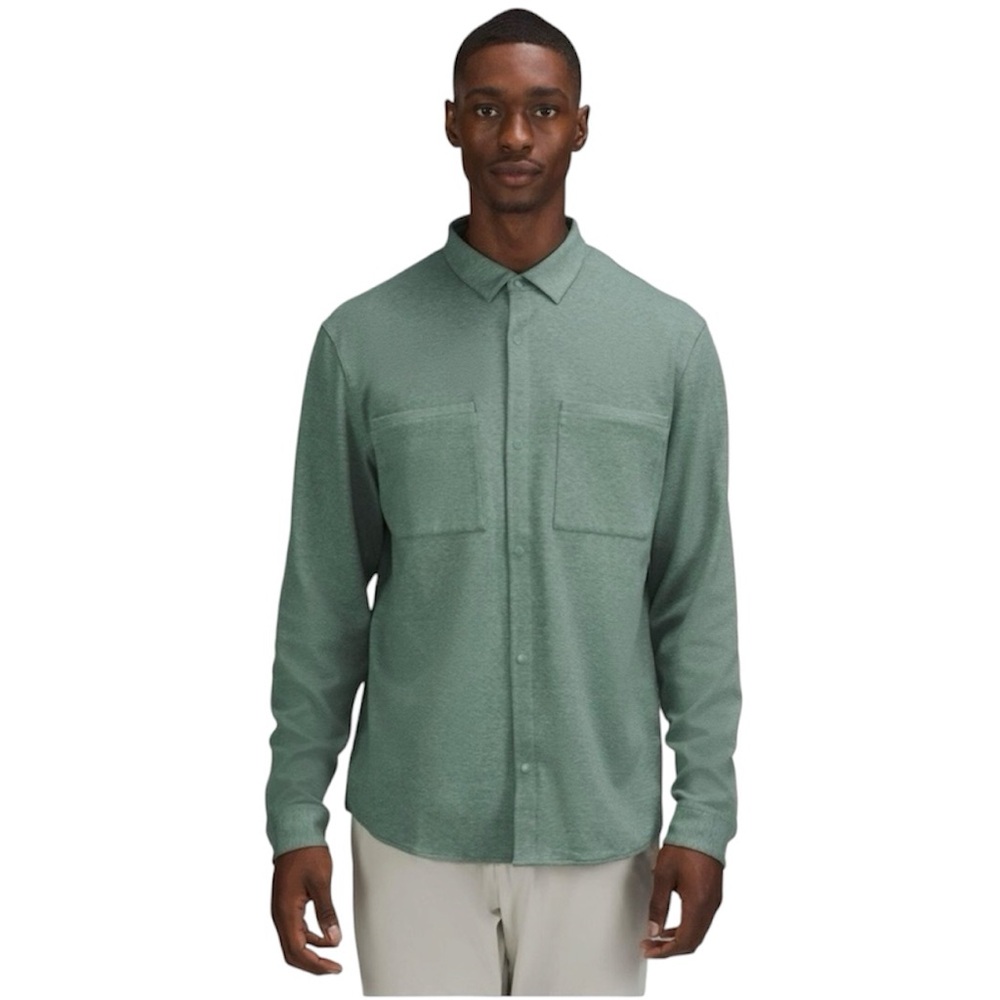 Lululemon Men’s Soft Knit Overshirt Snap Front XL Green Zippered Front Pockets